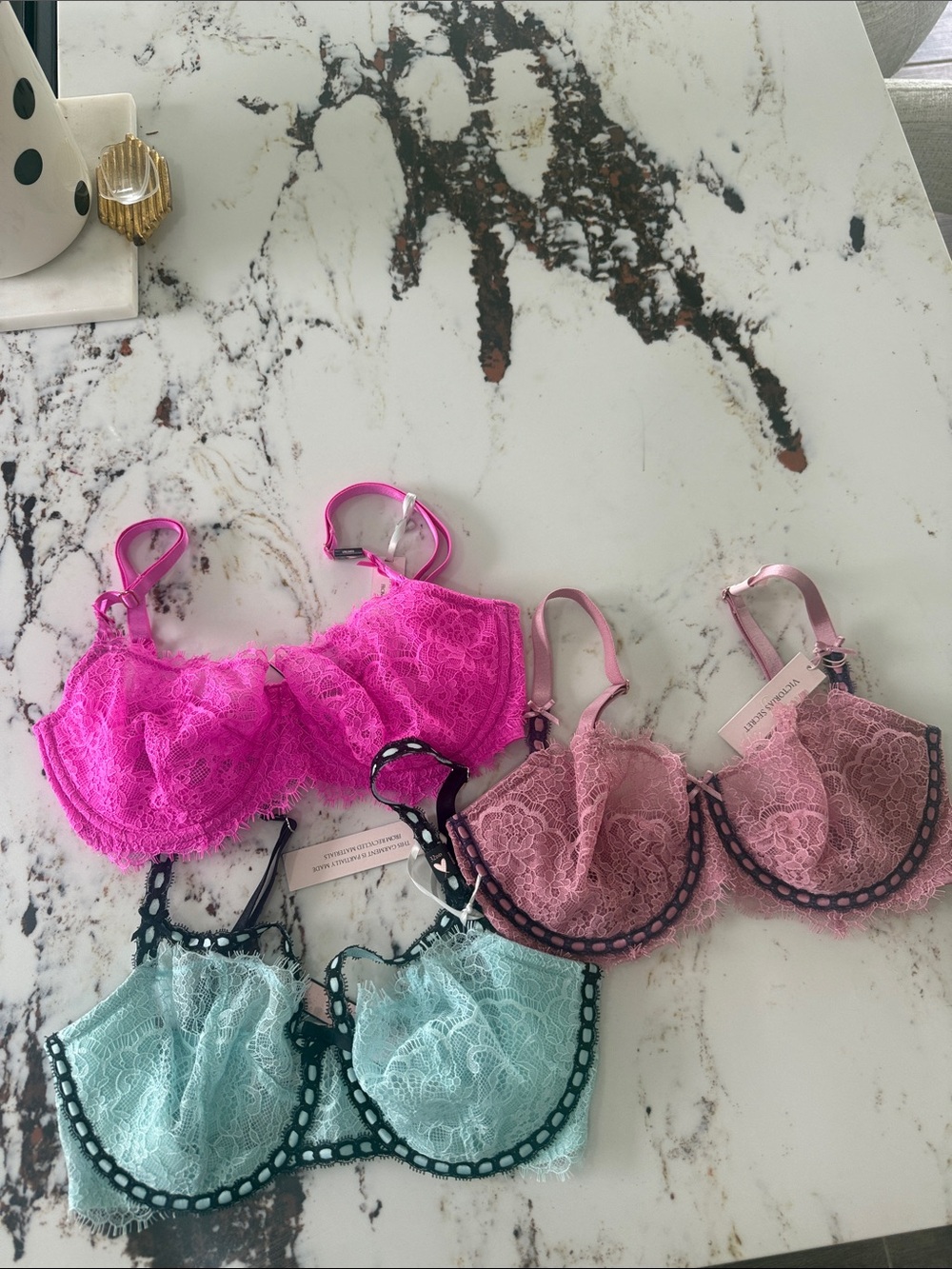 Victoria’s Secret Lace Underwire Bras in Hot Pink, Blush & Mint